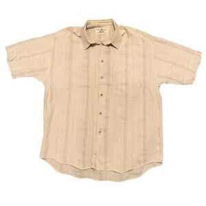 Haupt Men Cotton Linen Short Sleeve Button Shirt XL Beige Textured Resort Casual